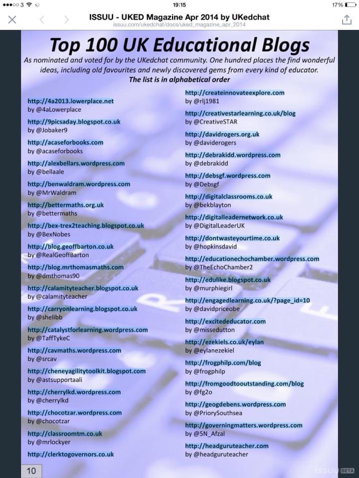 Came up on my memories. 10 years ago!  
Top 100 Edublogs 😁
I still recognise a few - how about you? #ukedchat