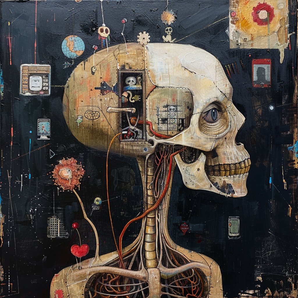 808Drift's tweet photo. 🎨Prompt share

[subject matter], oil on canvas in the style of mixed media assemblage, expressive character design, asymmetrical forms, found objects, juxtaposed figures, bizarre tableau https://t.co/UngaL1KS06