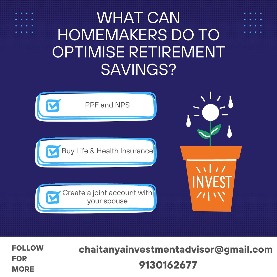 Homemakers play a crucial role in retirement savings, thus its important that they are provided with right information to make correct decisions.

#ppf #nps #retirement #retirementgoals #RetirementLiving #retirementplanning #LifeInsurance #healthinsurance