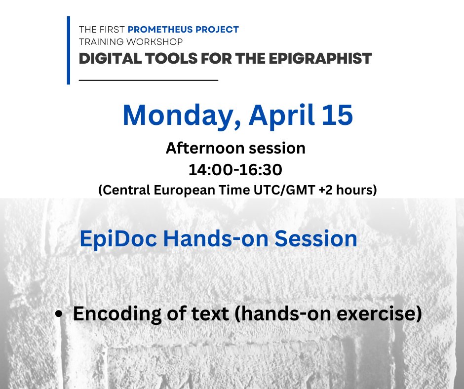 Schedule for tomorrow’s segments of the workshop "Digital tools for epigraphist". Stay tuned for live updates and insights from the workshop.
#EpiPrometheusWorkshop #DigialToolsfortheEpigraphist #EpiDoc #digitalhumanities #epigraphy #DigitalEpigraphy