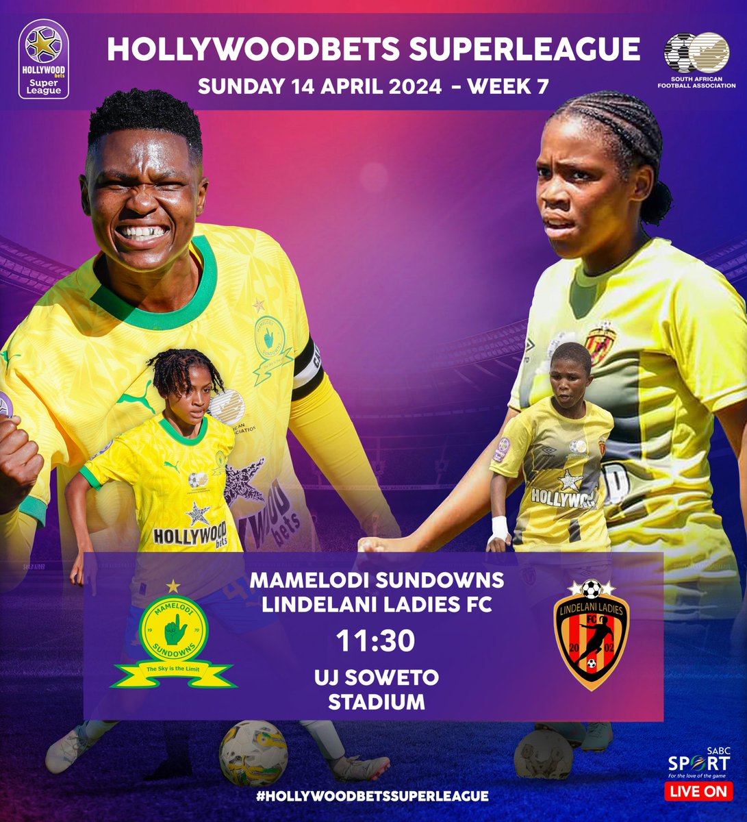 It's match day in #HollywoodbetsSuperLeague 📺 @SundownsLadies vs @LindelaniLadies live on @SABC_Sport at 11h30 sabcsport.com/tv/live/sabc-s…