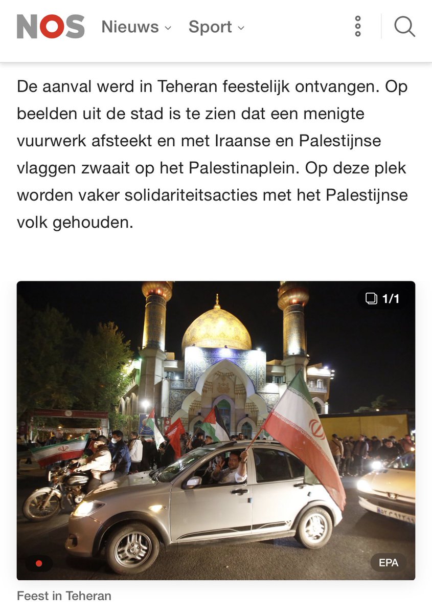 En NOS neemt weer klakkeloos de Iraanse staatsmedia over. Het was helemaal geen ‘feest in Teheran’. Een handjevol ingehuurde hooligans zwaait met de vlag. De rest van het land was eten en benzine aan het inslaan vannacht.