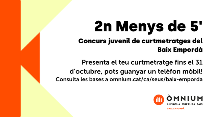 RBaixEmporda's tweet photo. L'@OmniumBaixEmp convoca la 2a edició del Concurs de Curtmetratges Menys de 5’: https://t.co/mdWT3GTibu https://t.co/QC67ogE78x