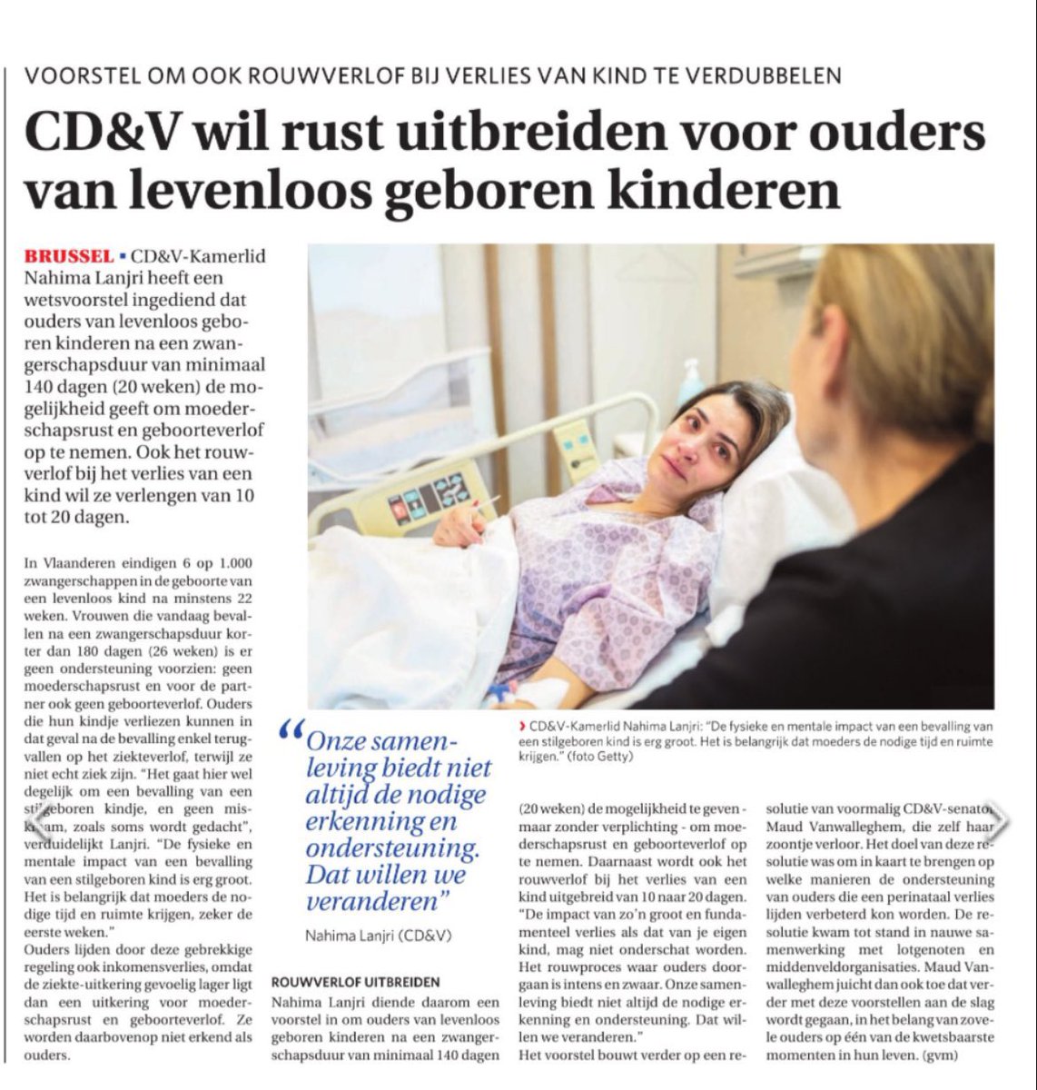 Je kind verliezen is het ergste wat je kan overkomen. Erkenning, steun en rust zijn dan essentieel. Daarom wil ik via mijn wetsvoorstel het rouwverlof uitbreiden én bij zwangerschapsverlies ouders recht geven op moederschapsrust & geboorteverlof. @DeZondag @cdenv @Bovendewolken1