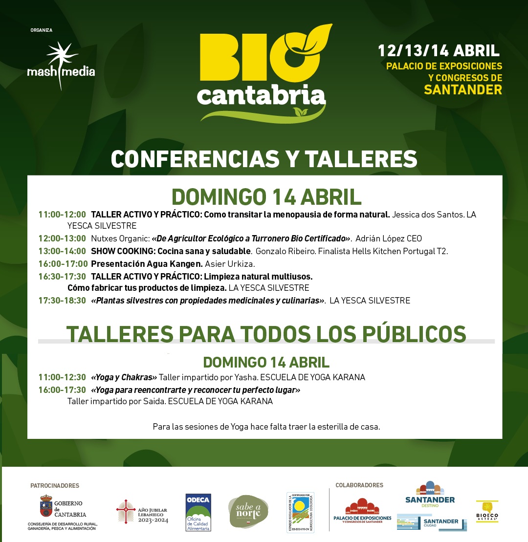 🗓Hoy domingo 14/4/2024, último día de @BioCantabria
⏰11:00 a 20:00
📍@PdeExposiciones #Santander, #Cantabria
👉Entrada gratuita
💡 #Conferencias, talleres y más de 70 expositores
🔗+info: biocantabria.com
🏷️#BioCantabria #Bioconstrucción #Ecología #Feria #Bio #VidaSana