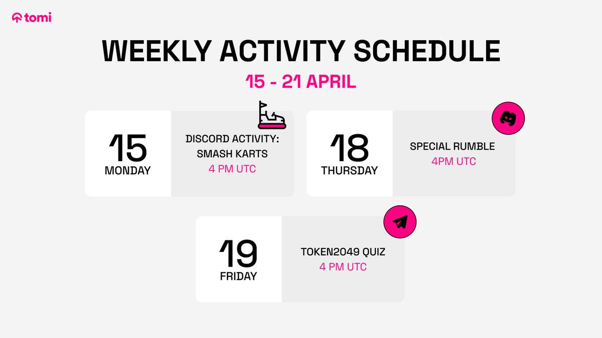 Ready for a week with tomi? 📅 

We've lined up some engaging sessions just for you. Take a look at our schedule and see where you'd like to join in!