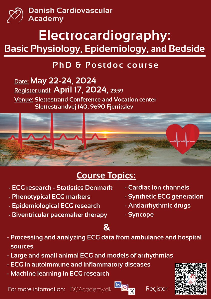 🔊LAST CALL: REGISTRATION CLOSING SOON 🔊 Sign up for a 3-day course on advanced electrocardiography research before the deadline on Wednesday the 17th of April🫀 👉 Sign up and learn more here: bitly.ws/3dy4o