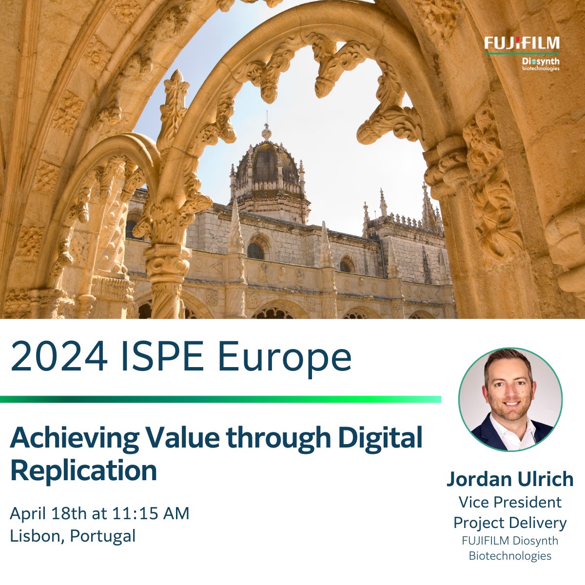 Join us at the 2024 ISPE Europe Conference for a presentation on 'Achieving Value through Digital Replication,' by Jordan Ulrich, VP, Project Delivery at FUJIFILM Diosynth Biotechnologies, and Dana Tilley, VP and GM at Jacobs. 📅 April 18 🕒 11:15 AM (WET)