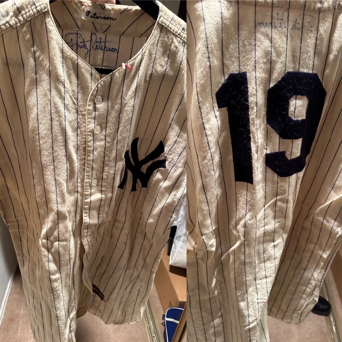 One more @Fritz_Peterson post, check out his #19 game-used pinstripes uniform from the @Yankees.  Signed by Fritz. #frommycollection