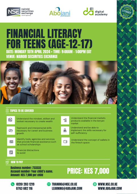 At Abojani, we want to ensure the next generation of adults are financially literate, making fewer financial mistakes, if not none, than those who came before them. We have partnered with @NSE_PLC to host a group of teens tomorrow for a very special #Finance4Teens workshop.…