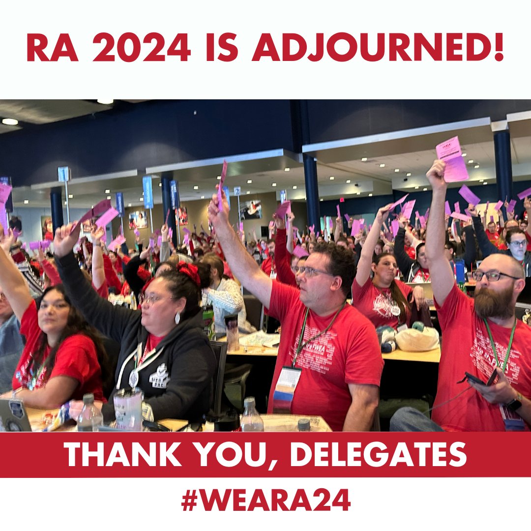WEA delegates from all across the state used our hearts and minds to build a strong future for our union. Over these three days of #WEARA2024 we showed how powerful union democracy can be, plus we met new friends and learned new skills. #WEA