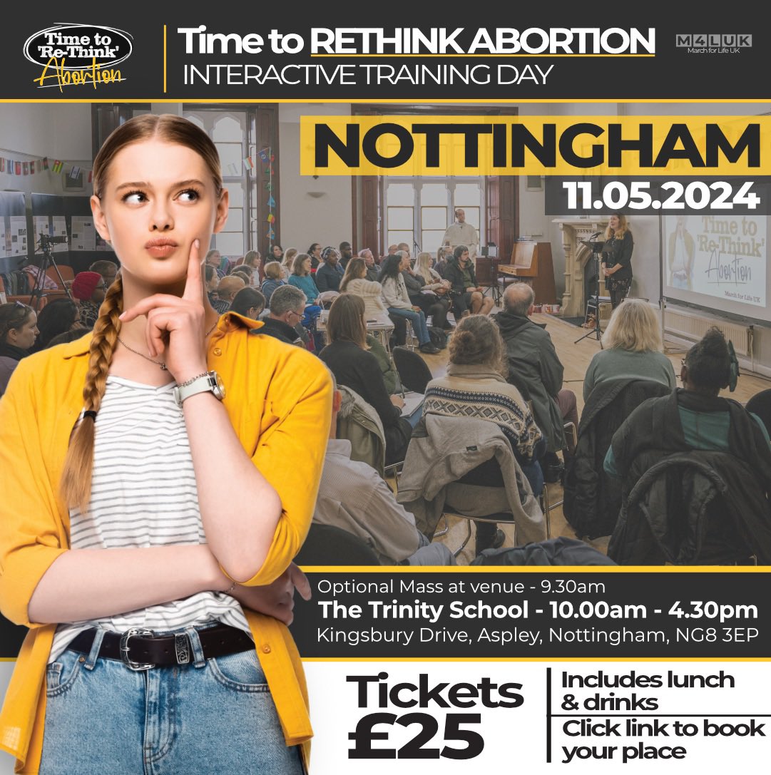 Our Time to Rethink Abortion Day is heading to Nottingham 🔥 This is an amazing opportunity to learn how to talk to those around you about abortion in a meaningful way. Listen to top speakers, hear moving testimonies and make new pro-life friends at this inspiring event To book a