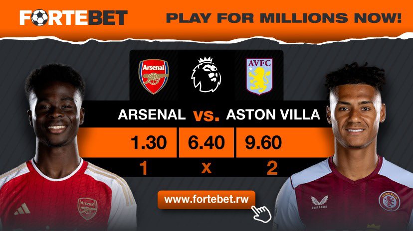 Amahirwe arahari, ubu wateega ku mukino wa #Arsenal na #AstonVilla ukaba wakwegukana akayabo. Byose nta handi ni muri @Fortebet_Rwanda