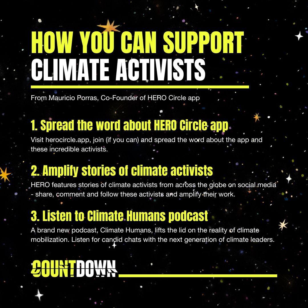 How you can support climate activists by @_mauricioporras 👇 1️⃣ Spread the word about @herocircle_app 2️⃣ Amplify the stories of climate activists 3️⃣ Listen to the Climate Humans podcast