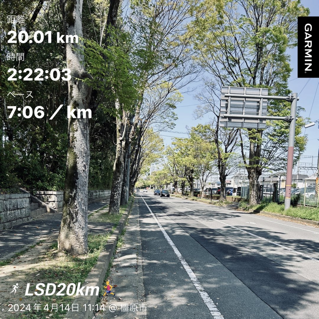 _take46's tweet photo. LSD20km🏃‍♂️

一気に初夏の気候で、ウェアはノースリーブ+短パンの夏仕様。レースの方は大変かと思います。

太陽が元気過ぎて暑さでかなり消耗してしまい、最後は7’30”/kmまでペースダウンしたけどなんとか完走。給水は1ℓ。

#ランニング
#WAVESHADOW5 https://t.co/7CBwpwCGcd