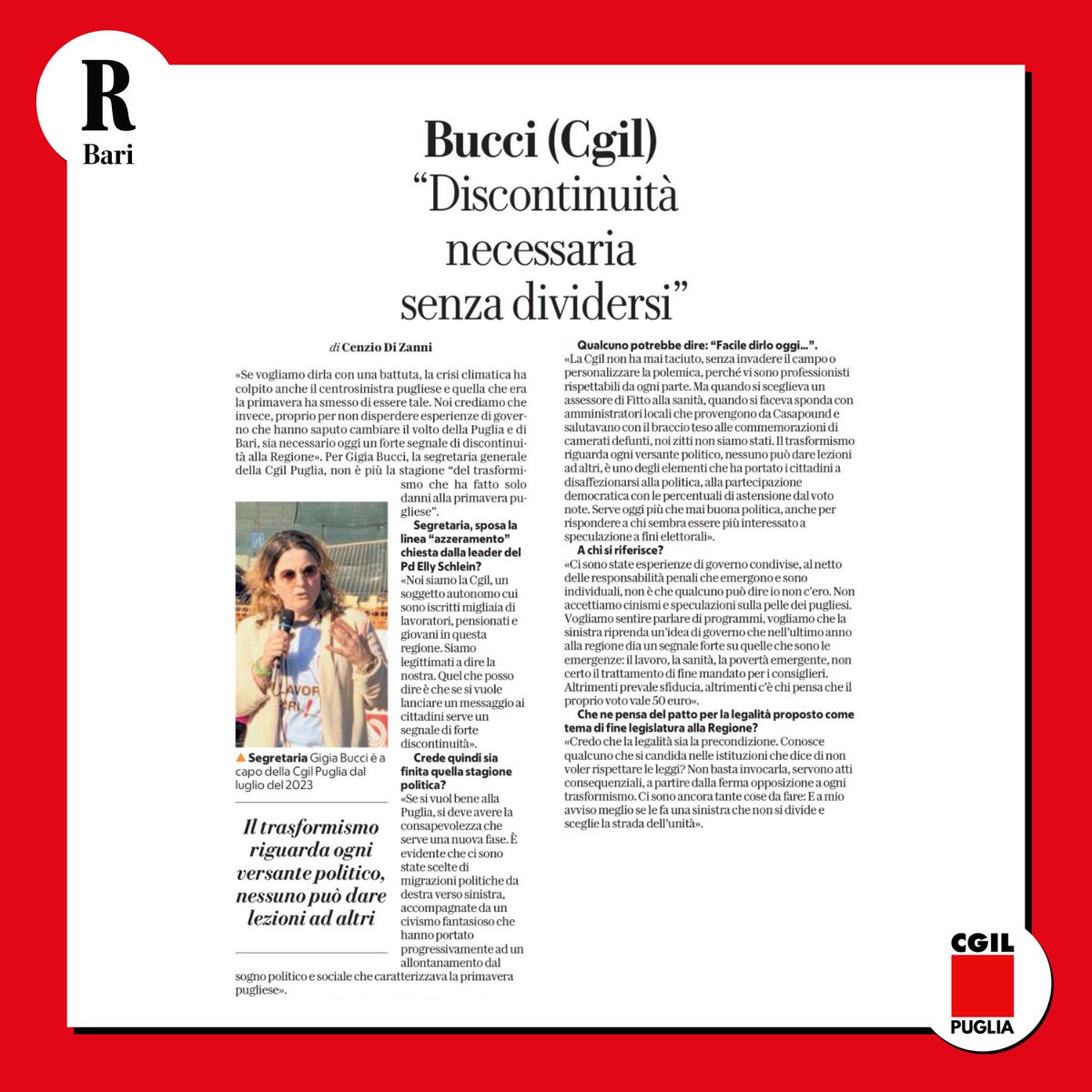 cgilpuglia's tweet photo. 📰 "Serve buona politica anche per rispondere a chi sembra più essere interessato a speculazione a fini elettorali.
Vogliamo sentir parlare di programmi, di un'idea di governo che dia un segnale forte alle vere emergenze: lavoro, sanità, povertà, o prevarrà la sfiducia" https://t.co/7kaDDRJgjm