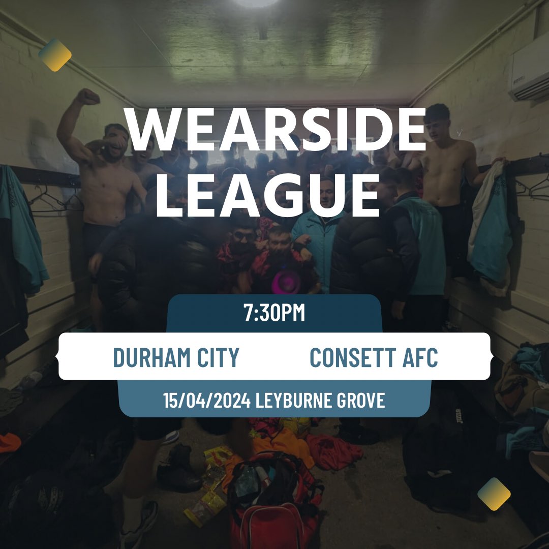 Monday night football, after a great Saturday we return to league action at Leyburn Grove as we visit Durham City who had a fantastic result at the weekend. It is sure to be a great game if you can join us we would love to see you there.