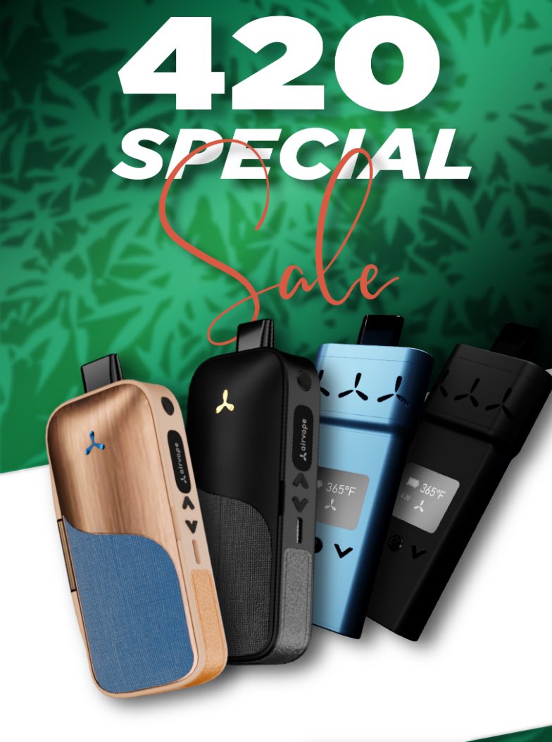 airvapeusa's tweet photo. 4:20 Deals are here! 💪💚 Apply the discount codes on checkout before it’s sold out 😉 #deal420 #discount #discountoftheyear https://t.co/X6GjqT33V8
