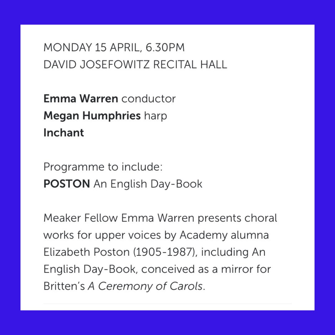 Emma Warren (@emmaconductor) on Twitter photo Tomorrow <a href="/RoyalAcadMusic/">Royal Academy of Music</a>!!! ⬇️
I’ve loved delving into some little-known upper voice works by the fascinating Elizabeth Poston.
Come and hear the ‘re-premieres’, with new editions by <a href="/Multitudeofvoyc/">Multitude of Voyces</a>. This music deserves to be performed far and wide! ram.ac.uk/tickets Tomorrow <a href="/RoyalAcadMusic/">Royal Academy of Music</a>!!! ⬇️
I’ve loved delving into some little-known upper voice works by the fascinating Elizabeth Poston.
Come and hear the ‘re-premieres’, with new editions by <a href="/Multitudeofvoyc/">Multitude of Voyces</a>. This music deserves to be performed far and wide! ram.ac.uk/tickets