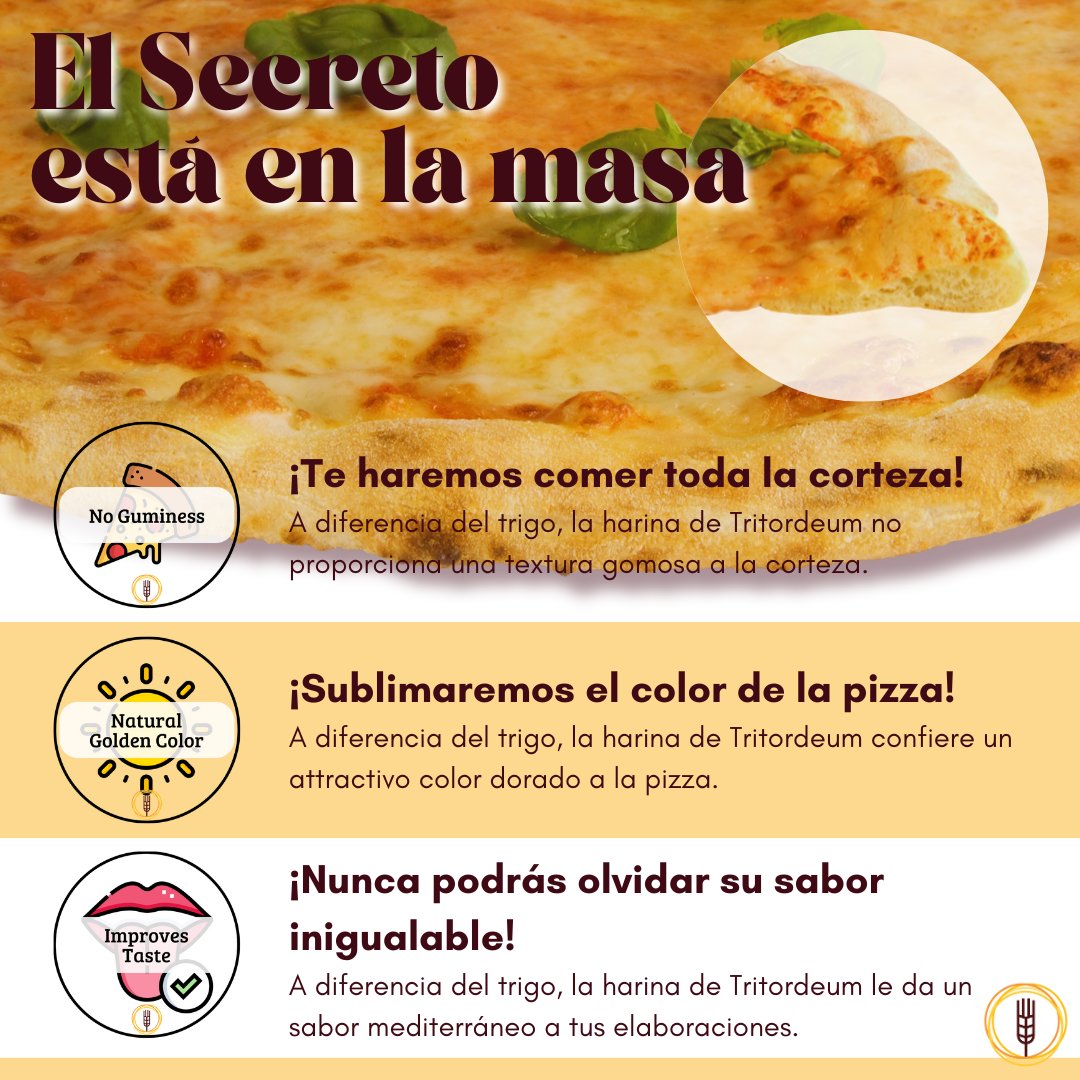 🍕 ¡Eleva tus pizzas al siguiente nivel con la harina de Tritordeum! Olvídate de la textura gomosa del trigo tradicional. 😋🌾 No te pierdas el @pizzasfest en Poble Espanyol de Barcelona del 19 al 21 de Abril. #Tritordeum #PizzaFest 🇪🇸🍽️