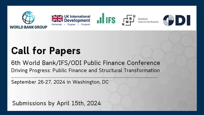 📗 Last chance to submit papers for the @wb_research/ IFS /@ODI_Global Public Finance Conference! Send in paper submissions on 'Public Finance and Structural Transformation' for this year's conference in Washington DC by tomorrow, Monday 15 April, here: worldbank.org/en/events/2024…