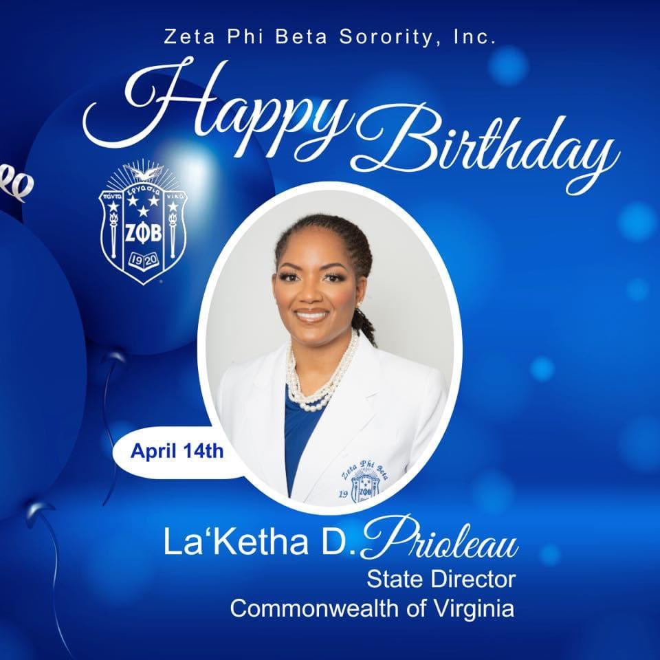 Happy Birthday to Madam State Director La’Ketha Prioleau! As you celebrate your birthday, may you continue to inspire and put smiles on the faces of those you encounter. The Commonwealth of Virginia wishes you many more! #happybirthday #zetaphibeta #zphib1920 #zetasofvirginia