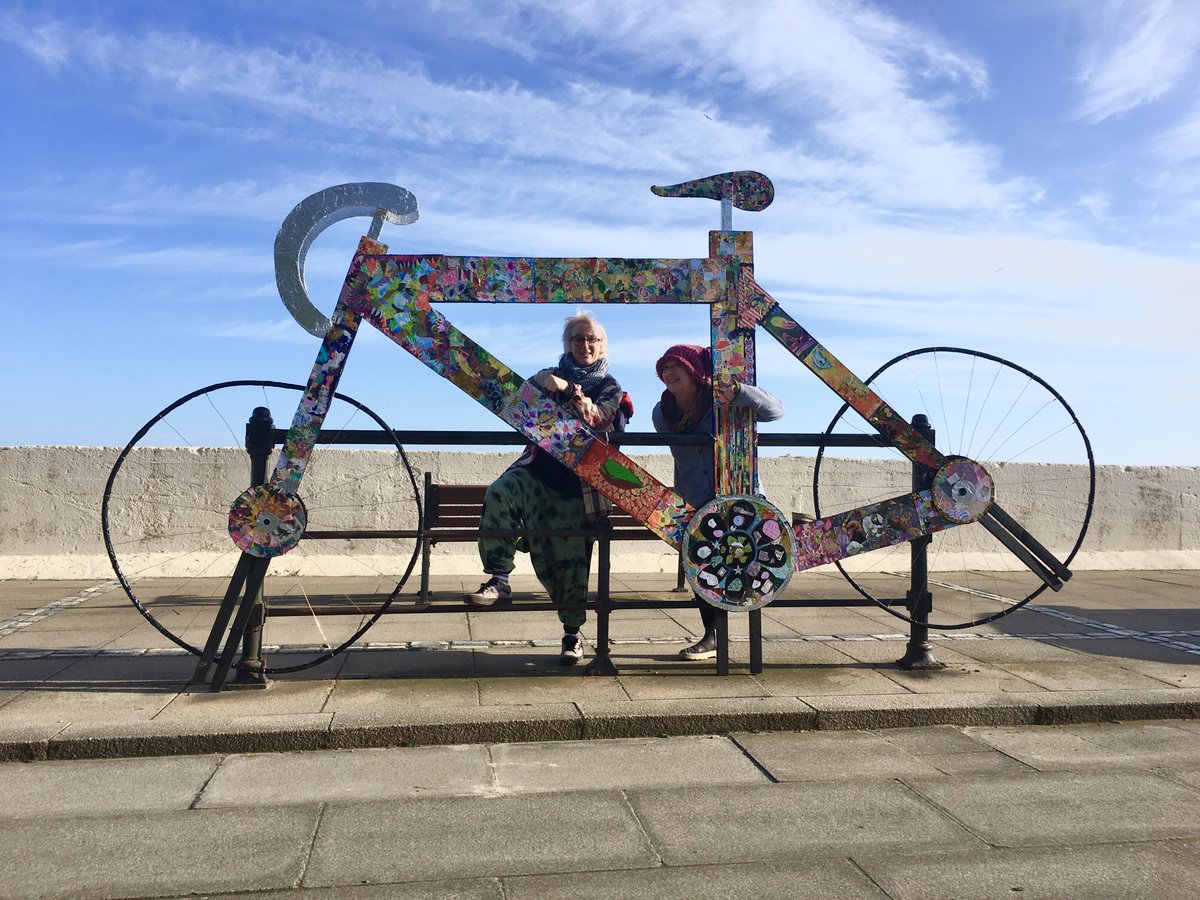 Early start to get the Giant Whippet-Up-cycle into place in Saltburn - look out for it when you pass the Ship Inn. Built from re-cycled tat at our Creative Health sessions to help celebrate the East Cleveland Classic bike races today