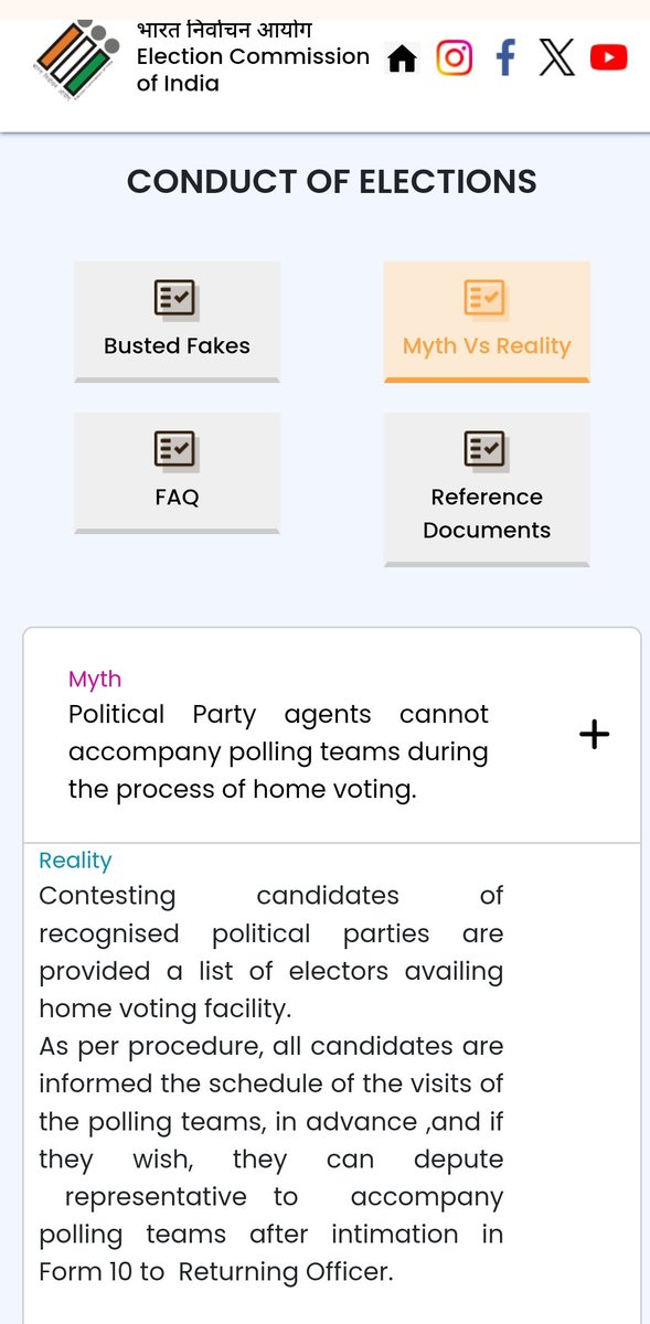 The fact is agents of a candidate (from recognised political parties) are allowed to accompany the election official team when they go for home voting. Do check out our Myth Vs Reality webpage, and bust fake news proactively at
mythvsreality.eci.gov.in/details/conduc…