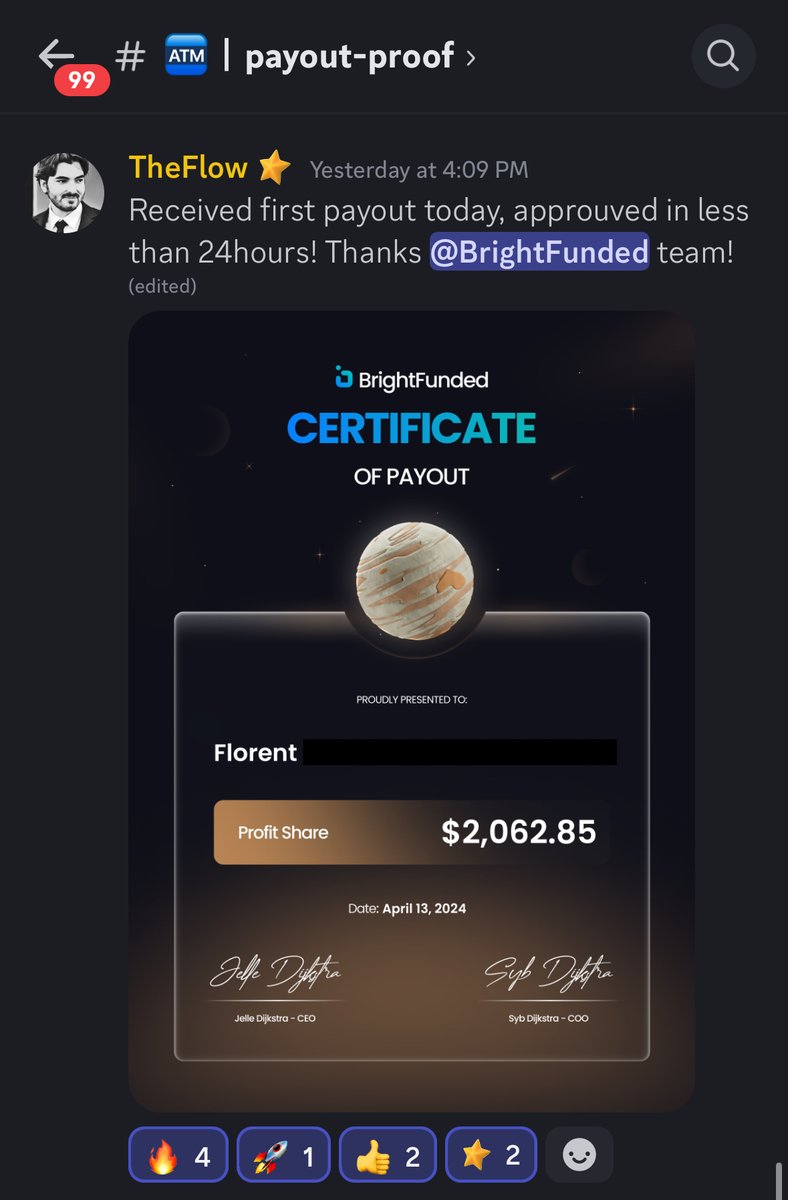Sunday is here! Time to reflect, spend time with loved ones, and prep for the new Trading Week! 🌟

Florent and Baris are having an extra special weekend with Payouts of $2,062.85 and $3,921.45, respectively! 🚀

Are you next in line for a BrightFunded Payout...? 💸