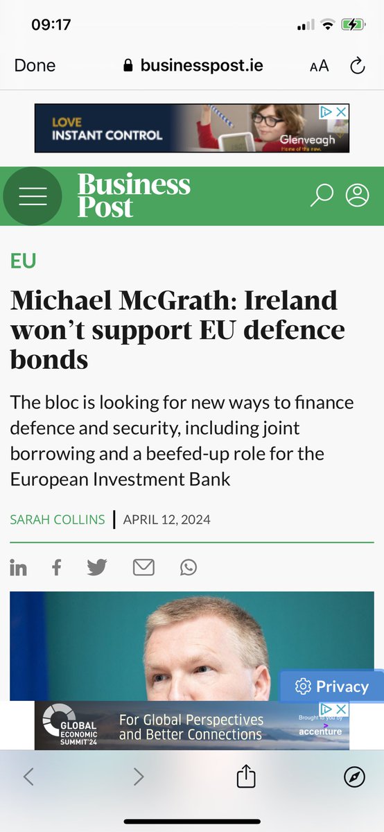 Not a good look for Ireland - we underspend on security & defence. In fact military capacity is weaker now than at any time in last 30 years. We seek to prevent development of EU capacity - shows a lack of concern with exposed security of others @dfatirl @IRLDeptFinance