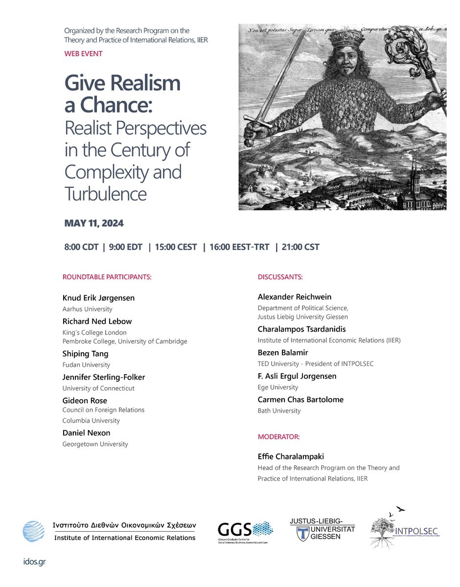 INPOLSEC is one the organising institutions of a web event on Realism. Leading realist theoreticians including N. Lebow, K. E. Jorgensen, S. Tang, J. Sterling-Folker, G. Rose &amp; D. Nexon will discuss the relevance of the Realist theory in understanding current international system