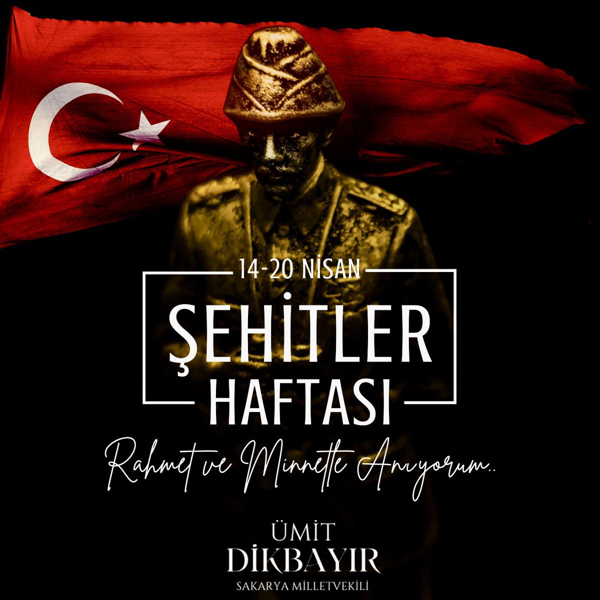 Başta Mustafa Kemal Atatürk ve silah arkadaşları olmak üzere, bu toprakları bizler için vatan yapan, güvenliğimiz ve vatanımızın bölünmez bütünlüğü için canlarını feda eden tüm şehitlerimizi saygı ve minnetle anıyorum. Aziz ruhları şad olsun. #ŞehitlerHaftası