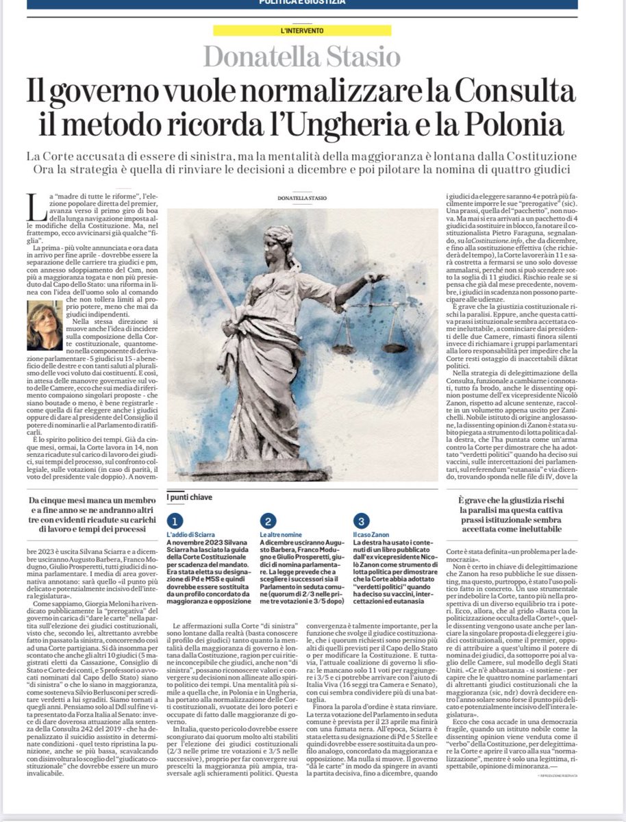 Il governo vuole normalizzare la Consulta. Il metodo ricorda l’Ungheria e la Polonia. Donatella Stasio su @LaStampa. Quando Meloni dice “i cattivi maestri” magari farebbe meglio a guardare i propri. Che peggio di così...#MeloniOrban #UngheriaèVicina