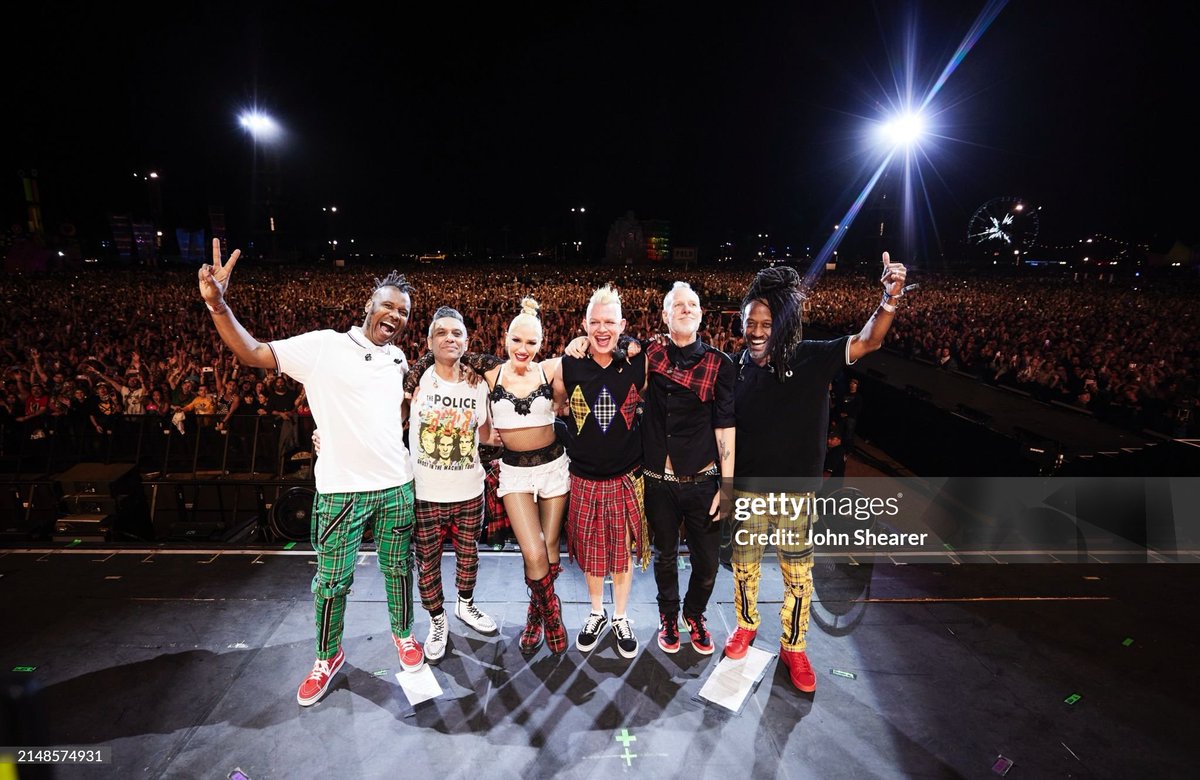 Gwen Stefani, Tony Kanal, Adrian Young, and Tom Dumont of No Doubt on the Coachella Stage during the 2024 Coachella Valley Music and Arts Festival at Empire Polo Club in Indio, California. More 📸 #NoDoubtchella #Nodoubt #Coachella2024 👉 tinyurl.com/3ffuh86b