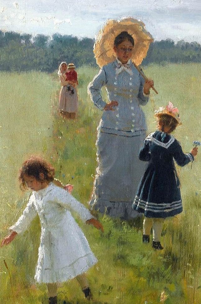 #BuongiornoATutti amici #GoodMorning #friends When nature resumes her loveliness, the human soul is apt to revive also. #HappySunday 🍃🌻🍃 #SundayMorning #14Aprile #SundayVibes #Art #Artist Ilya Repin Repina with children, 1879