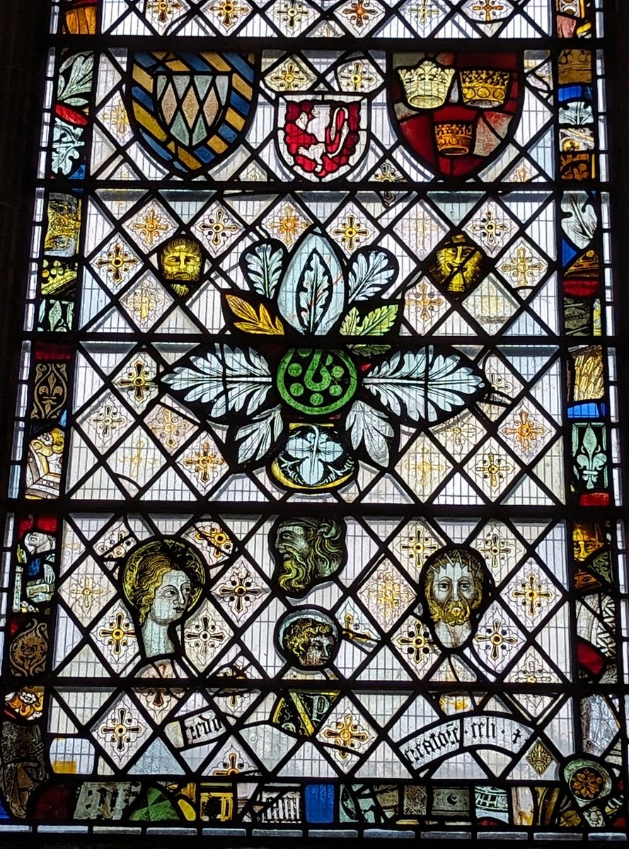 Reset medieval fragments in St Dunstan's Chapel, Ely Cathedral. A hotch potch of rather beautiful faces and silly lions, perfect! #StainedGlassSunday