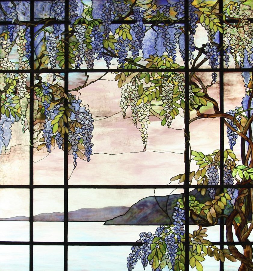 View of Oyster Bay 1908 #LouisComfortTiffany #StainedGlassSunday @BSMGP #wisteria