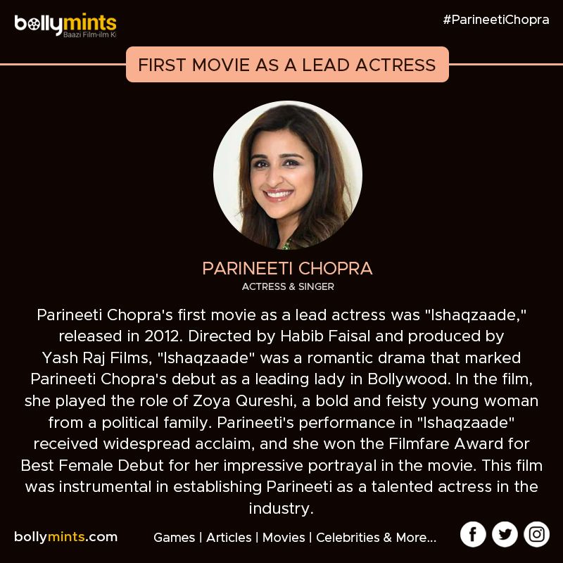 #ParineetiChopra's #First #Movie As A Lead #Actress
#Ishaqzaade #HabibFaisal #YashRajFilms #ArjunKapoor #FilmfareAward #BestFemaleDebut