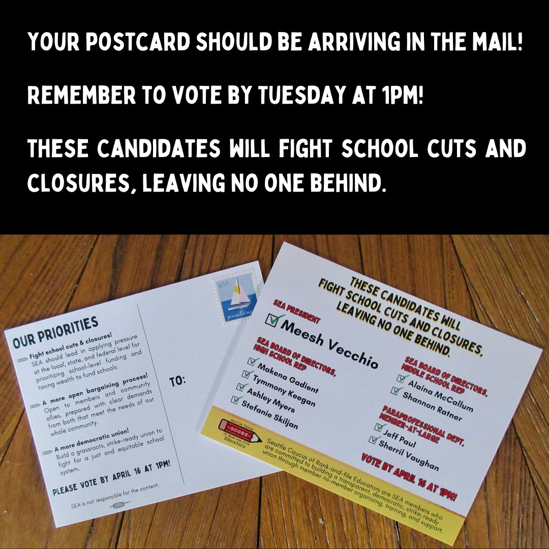 Your postcard should be arriving in the mail! Remember to vote by Tuesday at 1pm! These Candidates will fight school cuts and closures, leaving no one behind!