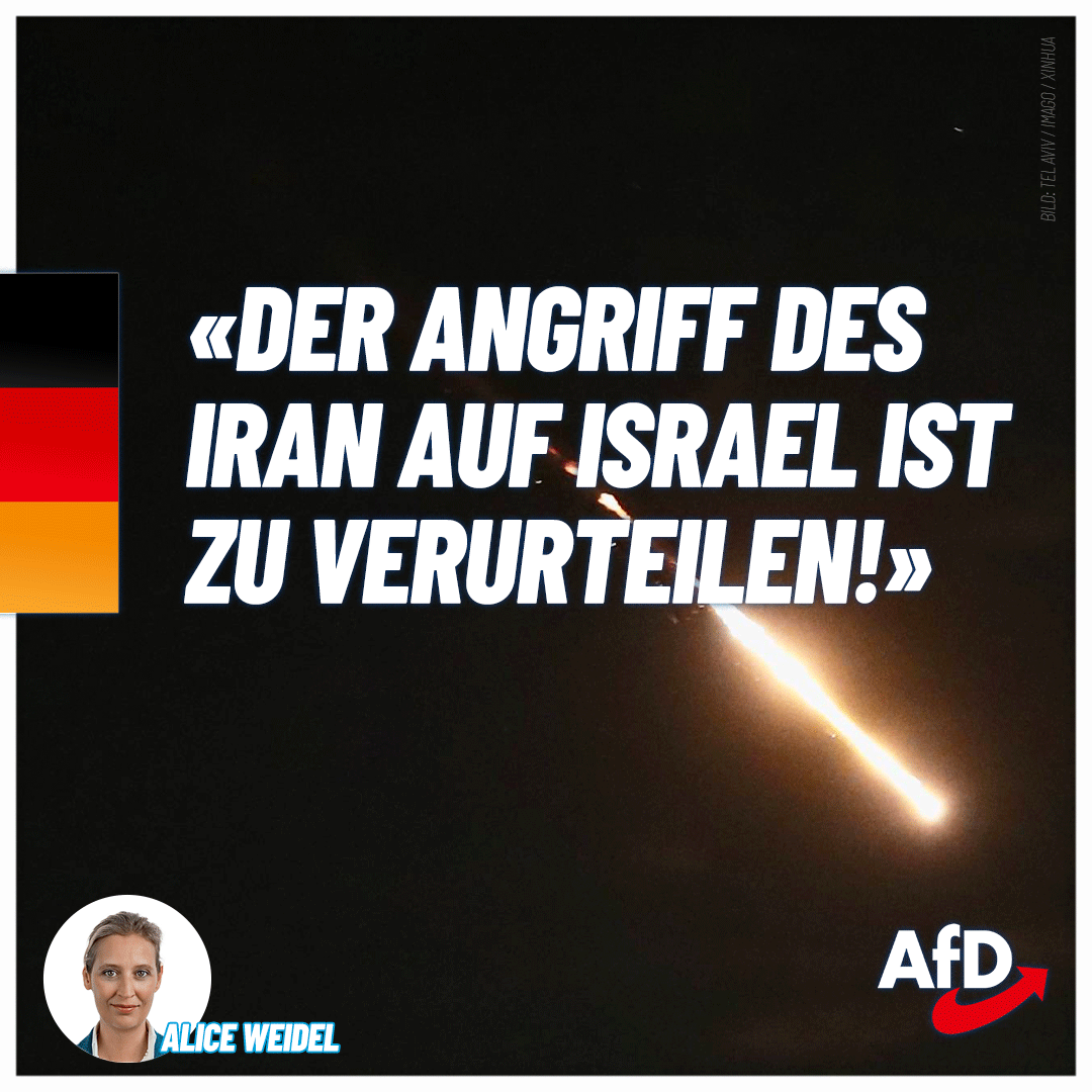 Der Angriff des #Iran auf #Israel ist zu verurteilen. Die gefährliche Entwicklung in Nahost muss dazu führen, dass sich die Staatengemeinschaft umgehend für Deeskalation einsetzt. #AfD