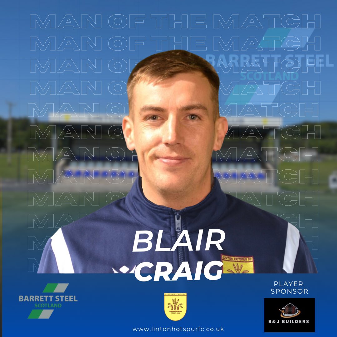 👏 Congratulations to Blair Craig, yesterday’s Man of the Match sponsored by Barrett Steel Scotland 🤝 Playing out of position, Blair dropped in to centre half and delivered an assured performance against a lively Bathgate front line.👏 Barrett Steel Scotland - Serving small…