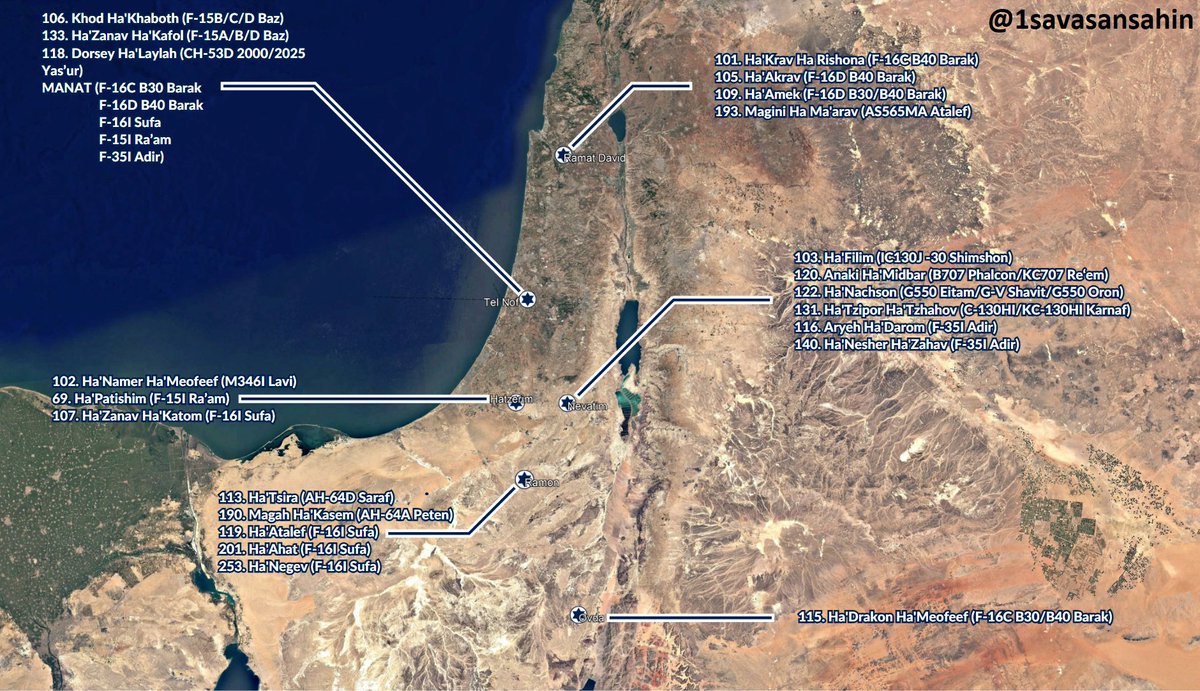 İsrail Hava Kuvvetleri - Güncel Durum Üs yerleşimi ve filoların dağılımı: