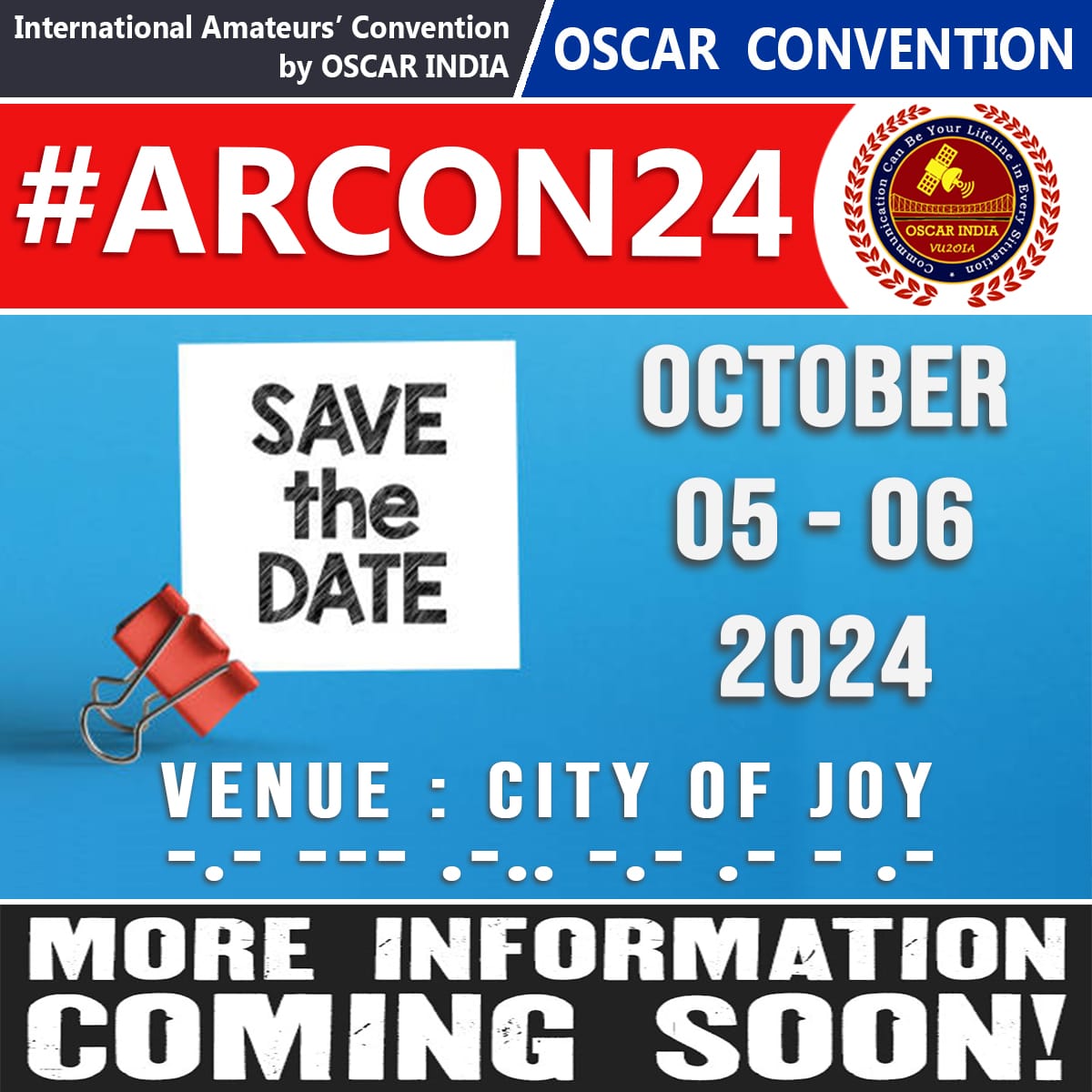 ARCON24 is BACK! India's youngest intl. Amateur Radio Convention is leading the charge for another year! Team OSCAR India is on board. ‍ Stay tuned with: beaham.in #ARCON24 #HamRadio @arrl @theRSGB @ARDC_73 @IARU @IARU_R1 @IARU_President @OnkarNath_IRRS