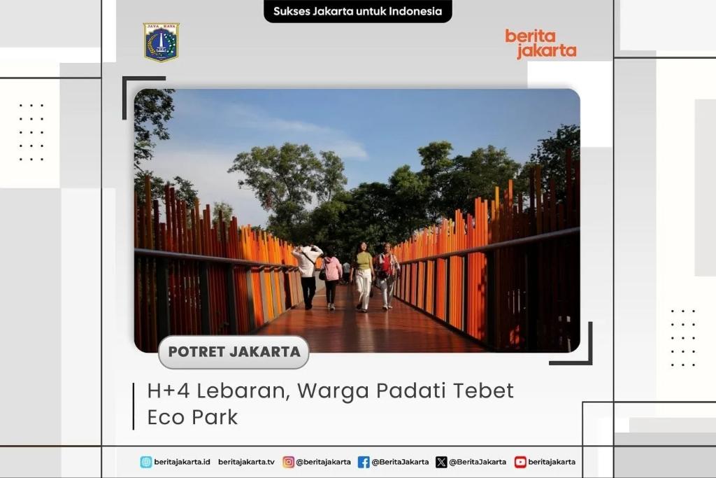 Memasuki H+4 Libur Hari Raya Idulfitri 1445 Hijriah, pengunjung menikmati berbagai fasilitas yang ada di Tebet Eco Park, Jalan Tebet Barat Raya, Tebet, Jakarta Selatan, Minggu (14/4). Selengkapnya m.beritajakarta.id/potret-jakarta…