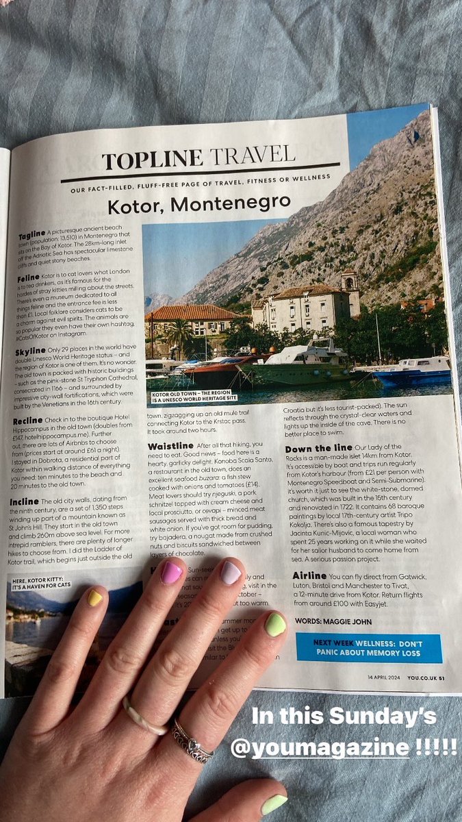 So excited to share that I’m in this Sunday’s YOU magazine talking all about Kotor in Montenegro!! Pick up a copy or read it online dailymail.co.uk/home/you/artic…