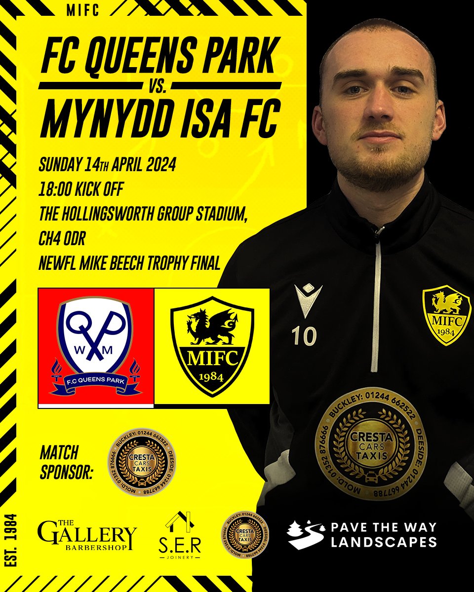 FIRST TEAM ⚽

<a href="/Fcqueenspark/">FC Queens Park</a> vs. MIFC
📅 Sunday 14th April 2024
⏰ 18:00 kick off
🏟️ The Hollingsworth Group Stadium (Airbus), CH4 0DR
🏆 @WalesEast Mike Beech Trophy Final
💵 £5 adults, £3 concessions, U16s free

Cup final day is here! Please show your support! #uptheisa 🟡⚫