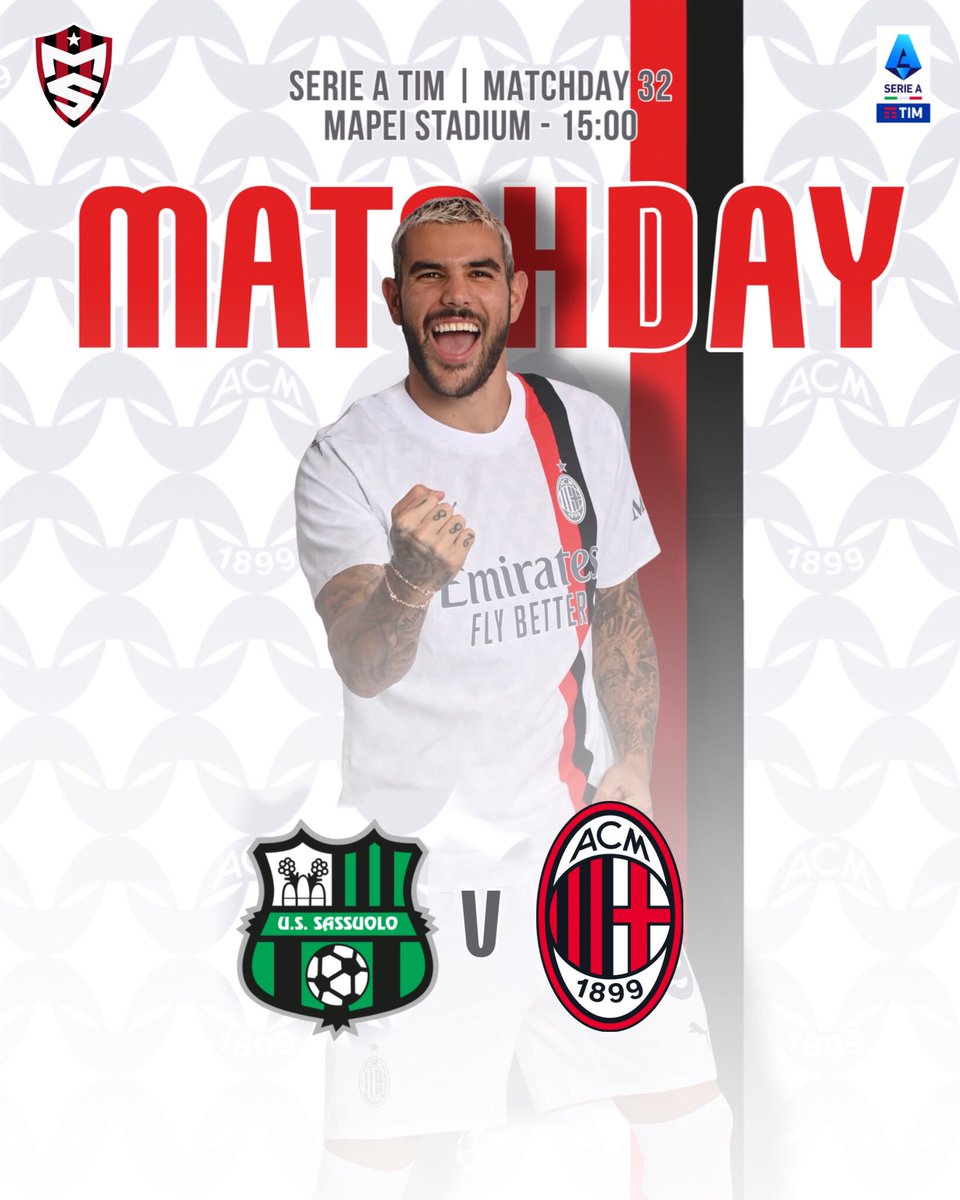 💥 Matchday 
⚽ #SassuoloMilan 
🏆 Serie A
⏰ 15:00
🏟️ Mapei Stadium    

#Milan #SempreMilan