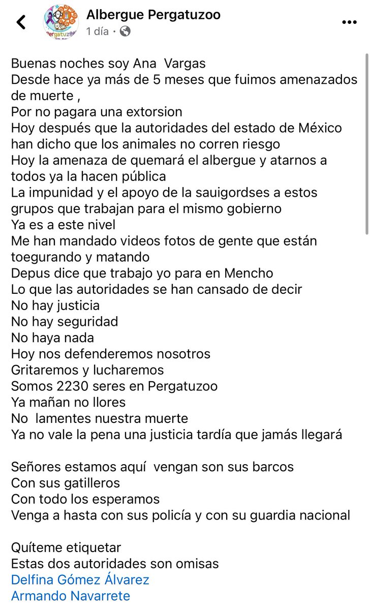 MariaJesusHdzR's tweet photo. @delfinagomeza No abandones a Albergue Pergatuzoo! Haz algo!!!  ¡Ya basta! https://t.co/Mjl0joUSF7