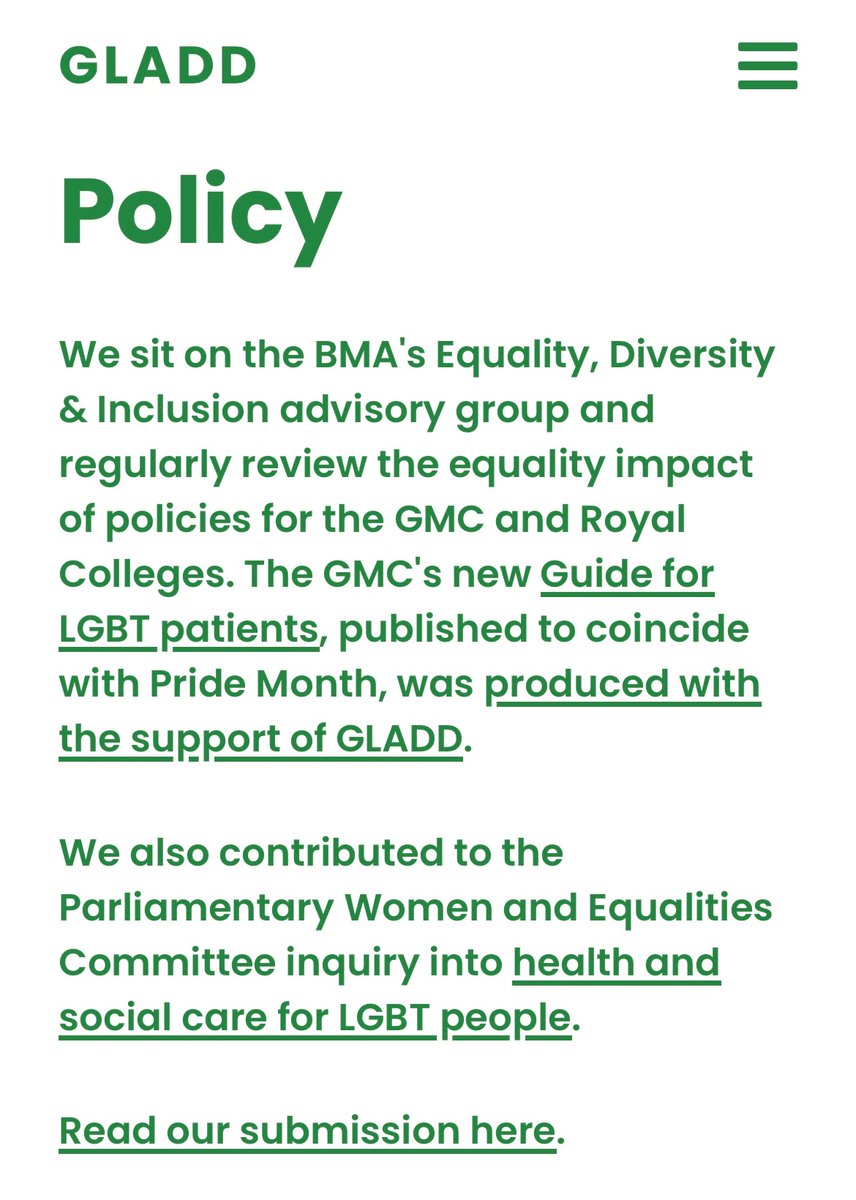 @antoniafrances @jo_bartosch @angelaeagle GLADD UK is a different organisation. Their activism and extensive influence on the GMC, medical royal colleges, BMA and government is outlined here. Their gender affirmation only charter re patients has also been signed by 80% of medical schools 🚨 gladd.co.uk/activism-what-…