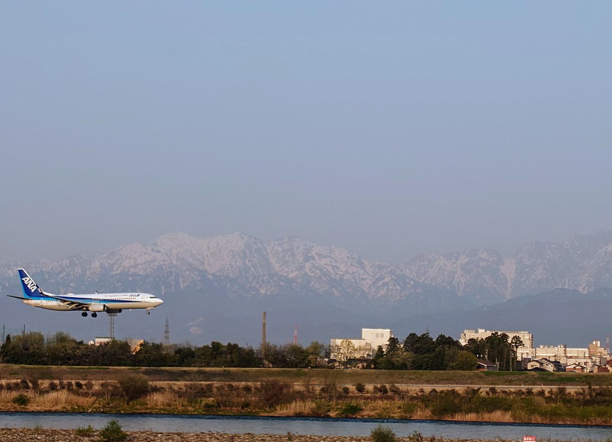 神通川河川敷の桜 富山空港